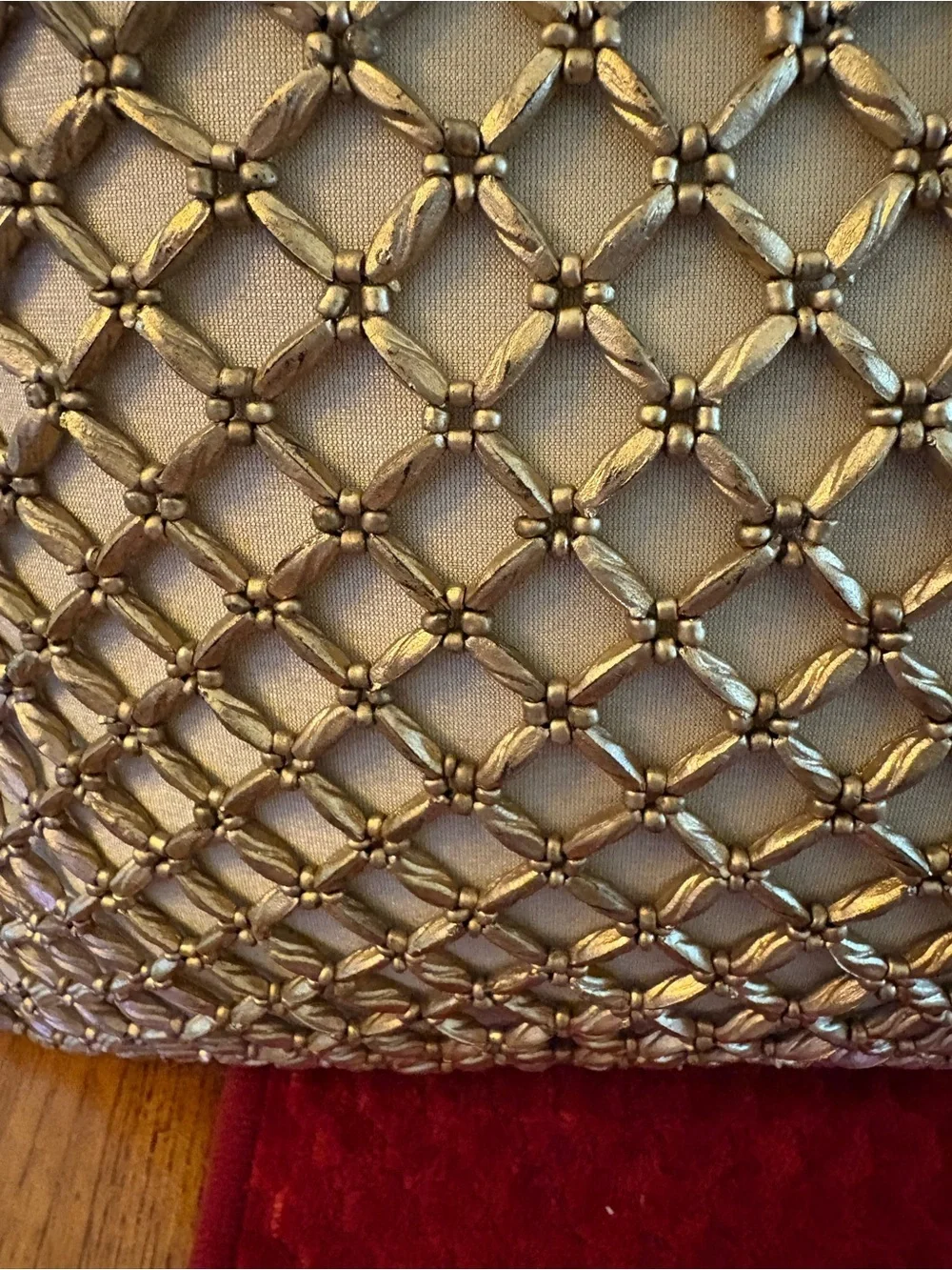 Pair Pier 1 Imports Gold Beaded Lattice Lumbar Accent Throw Pillows 16x12 EUC